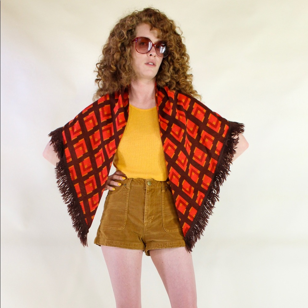 Vintage Retro Fringe Poncho Shawl Scarf